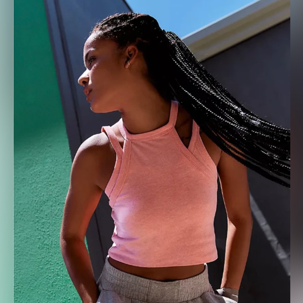 FP Movement by Free People Pink Double-Strap Crop Tank